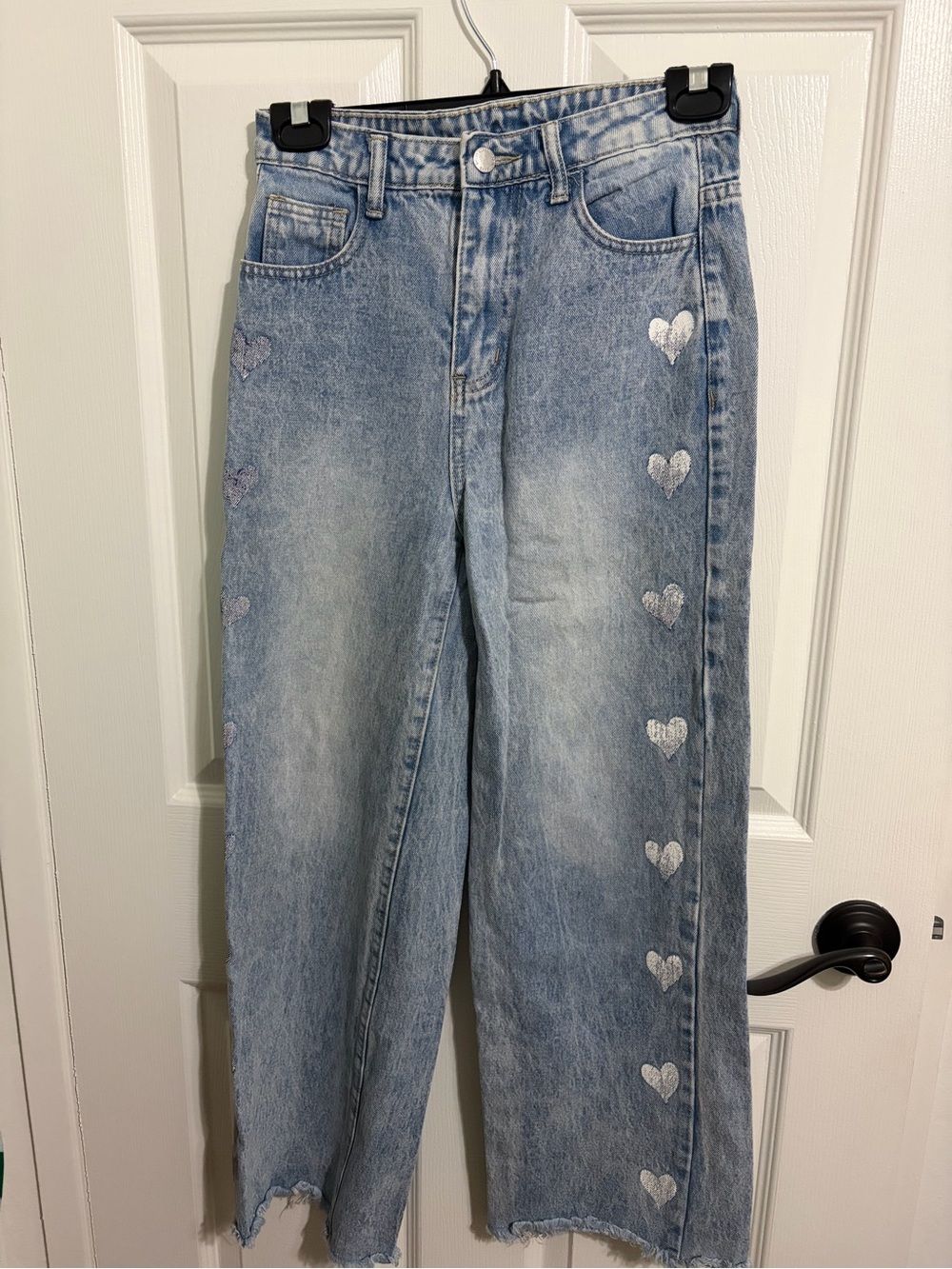 SHEIN Light Blue Denim Jeans with White Hearts (120)